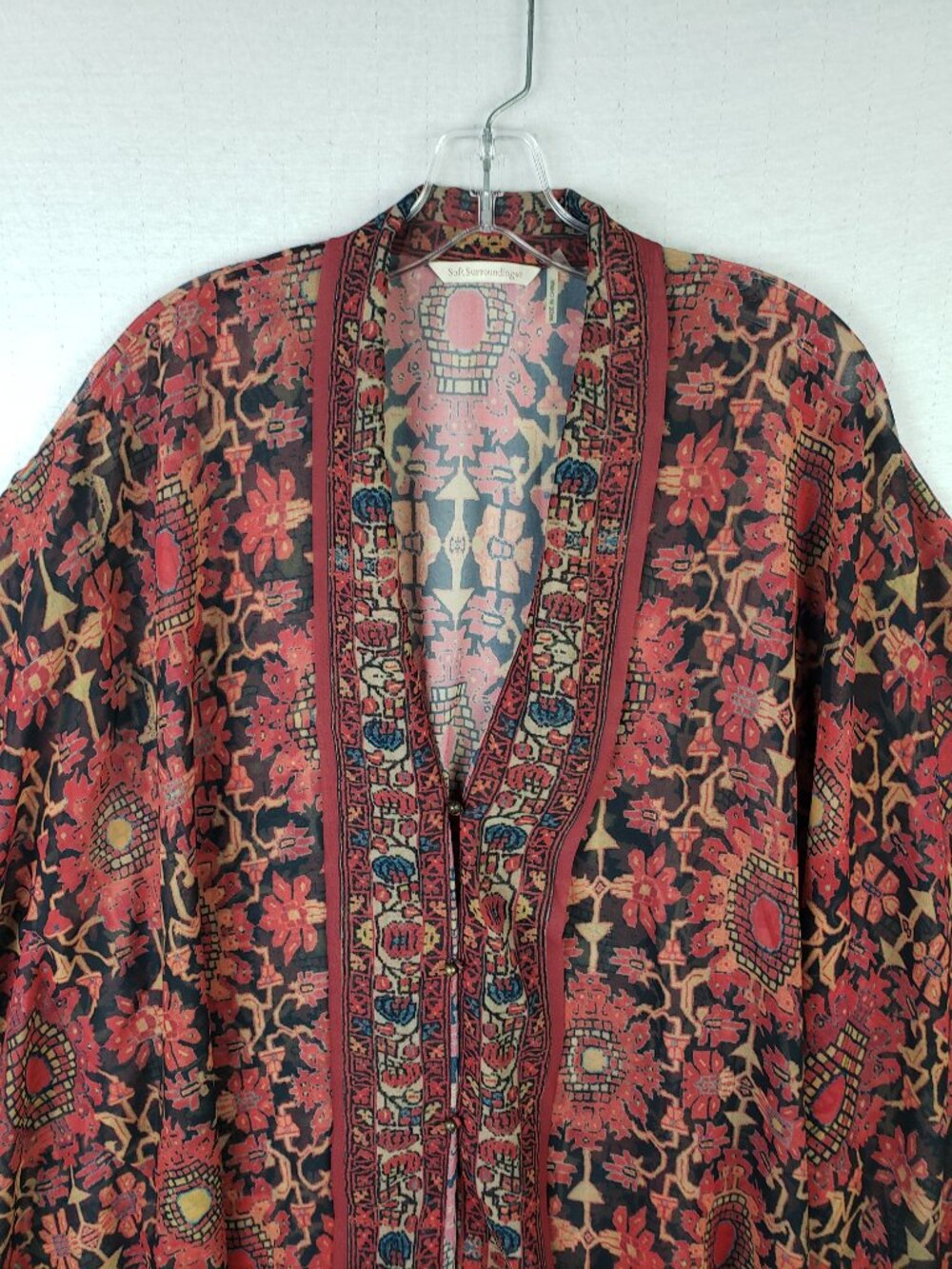 Soft Surroundings Kimono Tunic Top Oversized Sheer Bohemian Floral size M Ethnic - Picture 11 of 12